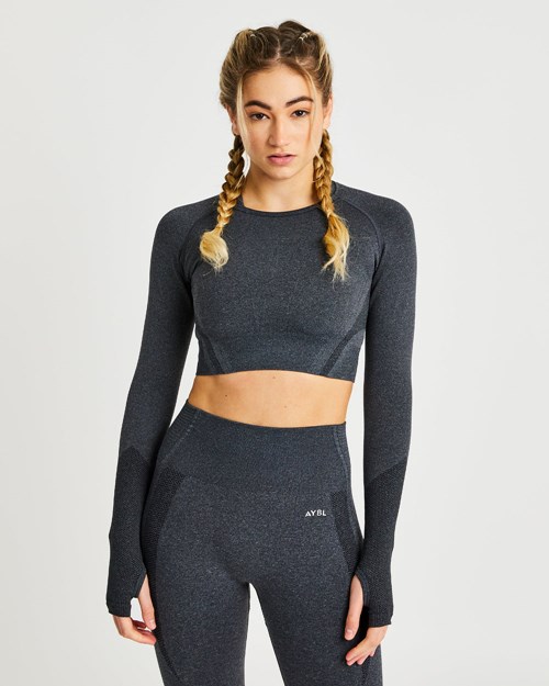 AYBL Balance V2 Seamless Long Sleeve Crop Top Svarta | 1423-YPSXR