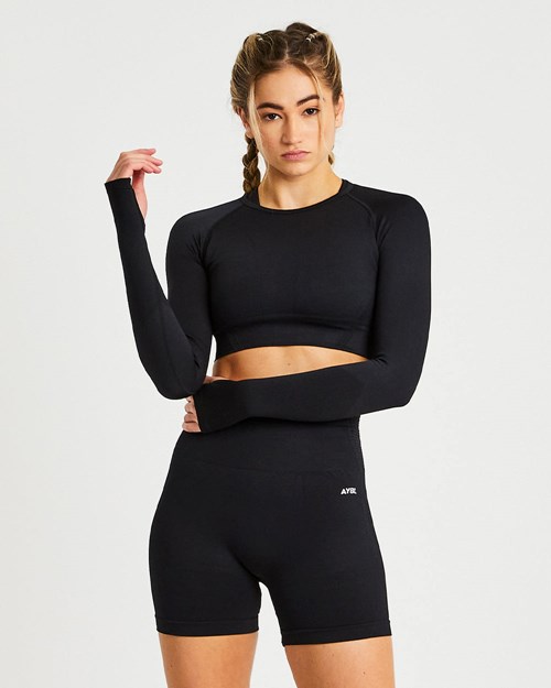 AYBL Balance V2 Seamless Long Sleeve Crop Top Svarta | 1973-KECRF