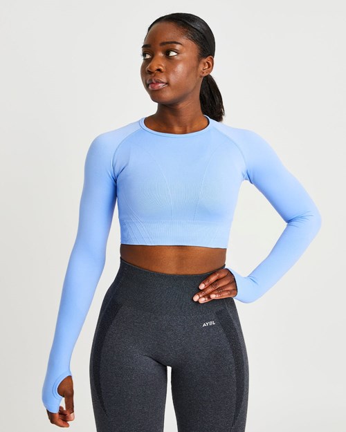 AYBL Balance V2 Seamless Long Sleeve Crop Top Blå | 3547-YULDZ