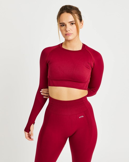 AYBL Balance V2 Seamless Long Sleeve Crop Top Röda | 3701-YVRCP