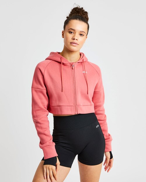 AYBL Beyond Crop Zip Hoodie Röda | 3784-ZPXOB