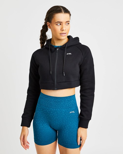 AYBL Beyond Crop Zip Hoodie Svarta | 4925-WMZLI