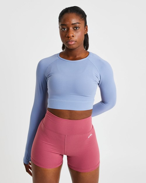 AYBL Core Long Sleeve Crop Top Blå | 1732-MVFTS