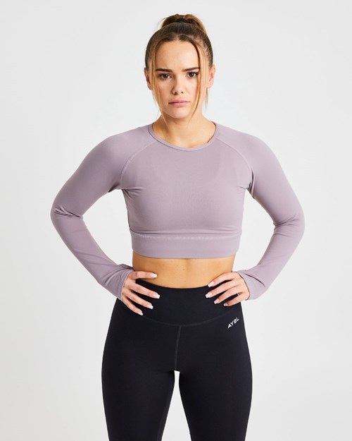 AYBL Core Long Sleeve Crop Top Lavendel | 2608-HEJNP