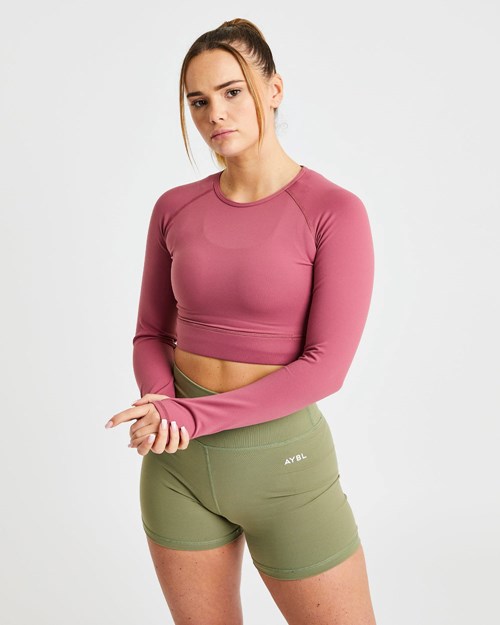 AYBL Core Long Sleeve Crop Top Röda | 0162-JQXWP