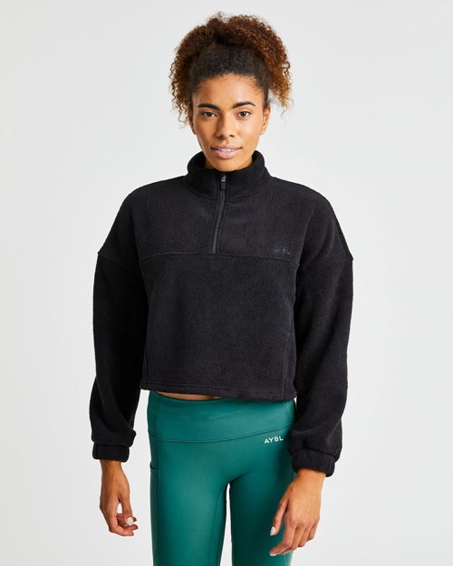 AYBL Effortless Oversized Cropped Fleece Svarta | 2930-BRFVJ