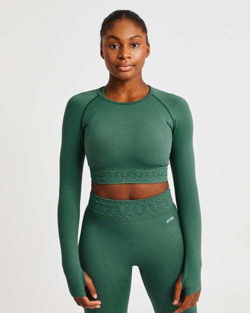 AYBL Elevate Seamless Long Sleeve Crop Top Gröna | 5716-EIZDH