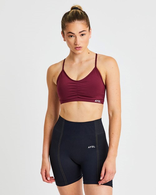 AYBL Essential Ruched Sports Bra Vinröda | 8164-JRGFD