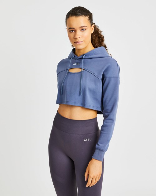 AYBL Everyday Cutout Crop Hoodie Blå | 2691-MUNWP