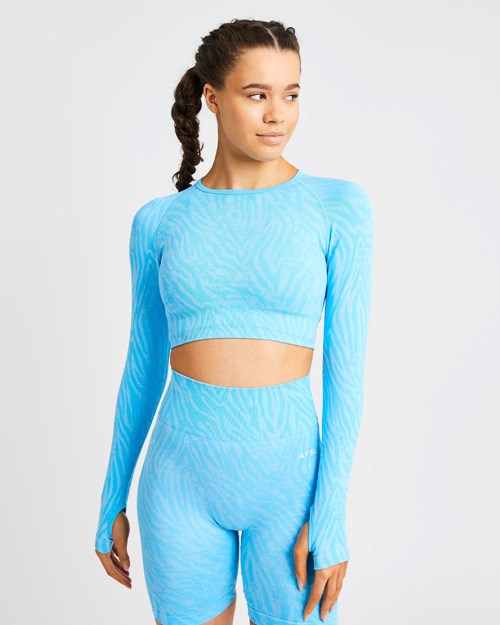 AYBL Evolve Animal Seamless Long Sleeve Crop Top Blå | 2087-ZDLAK