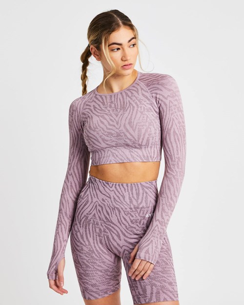 AYBL Evolve Animal Seamless Long Sleeve Crop Top Mauve Lilac | 7019-JABCP