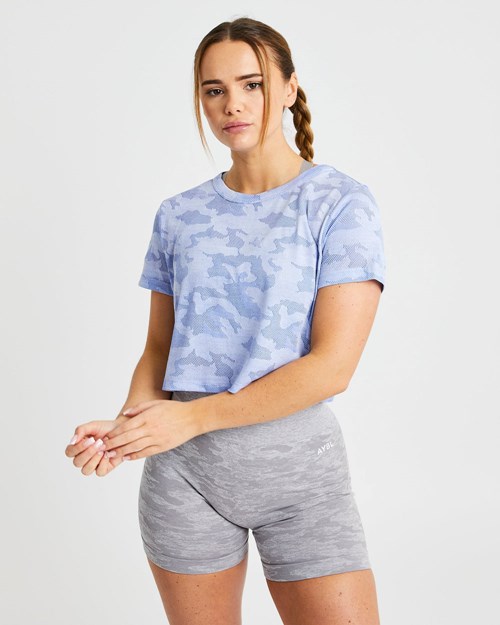 AYBL Evolve Camo Crop T Shirt Blå | 4208-BPEAT