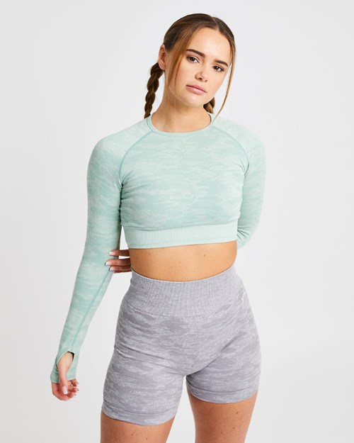 AYBL Evolve Camo Seamless Long Sleeve Crop Top Gröna | 2805-JNRDO