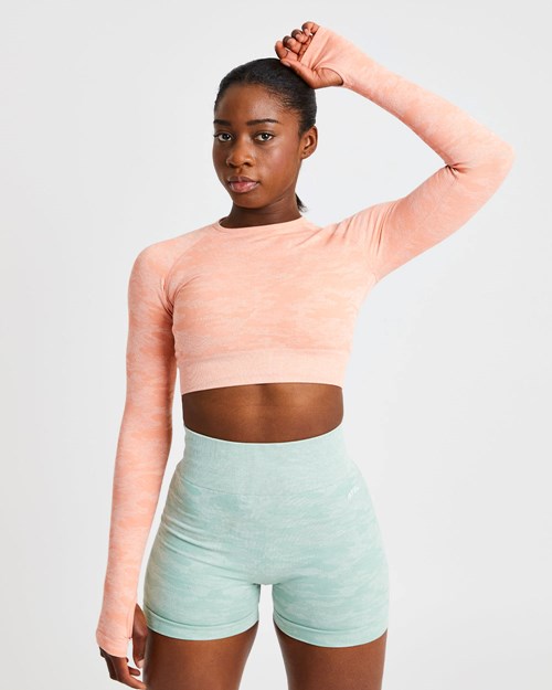 AYBL Evolve Camo Seamless Long Sleeve Crop Top Peach | 3854-ECXUF