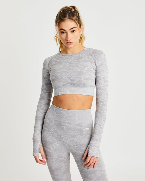 AYBL Evolve Camo Seamless Long Sleeve Crop Top Grå | 8193-PSWEN