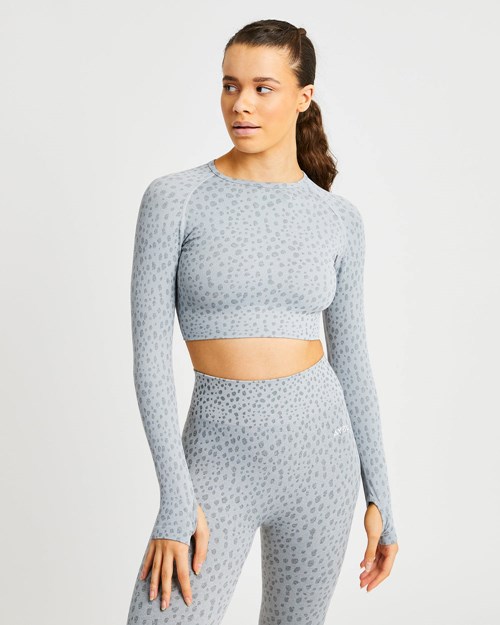 AYBL Evolve Speckle Seamless Long Sleeve Crop Top Ljusgrå | 1503-TIHPR