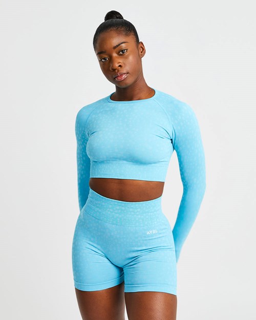 AYBL Evolve Speckle Seamless Long Sleeve Crop Top Ljusblå | 2896-QLOTC