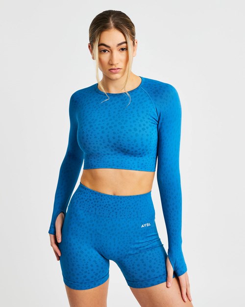 AYBL Evolve Speckle Seamless Long Sleeve Crop Top Blå | 4501-WNUYR