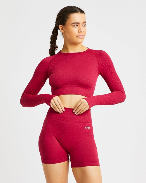 AYBL Evolve Speckle Seamless Long Sleeve Crop Top Raspberry | 9427-YEQXU