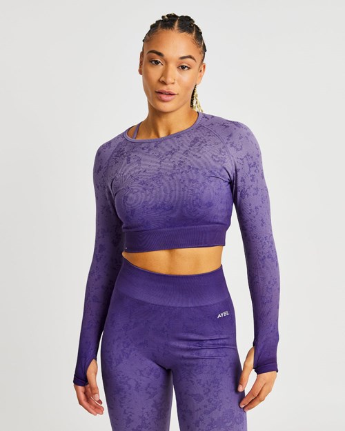 AYBL Flare Seamless Long Sleeve Crop Top Lila | 3417-MGYUW