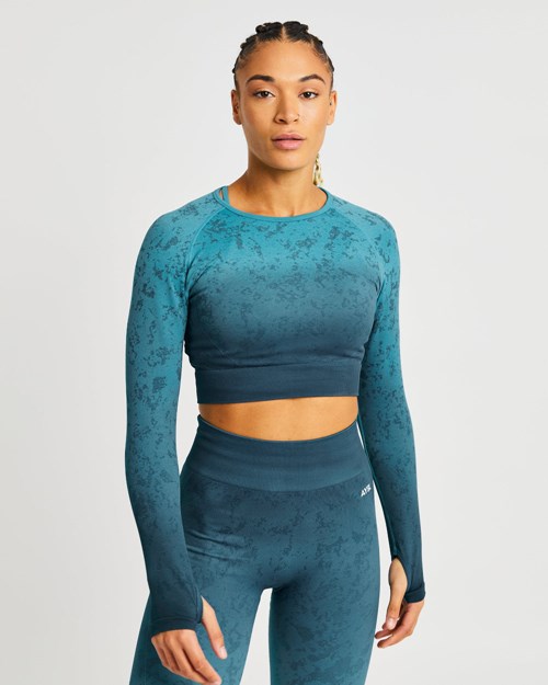 AYBL Flare Seamless Long Sleeve Crop Top Teal | 3619-LWQAF