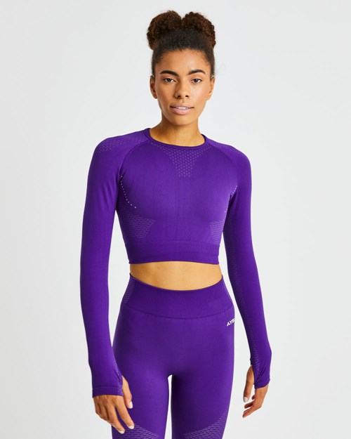 AYBL Ignite Seamless Long Sleeve Crop Top Lila | 3256-XFAMV