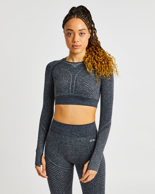 AYBL Impact Seamless Long Sleeve Crop Top Svarta | 5492-RWJFU