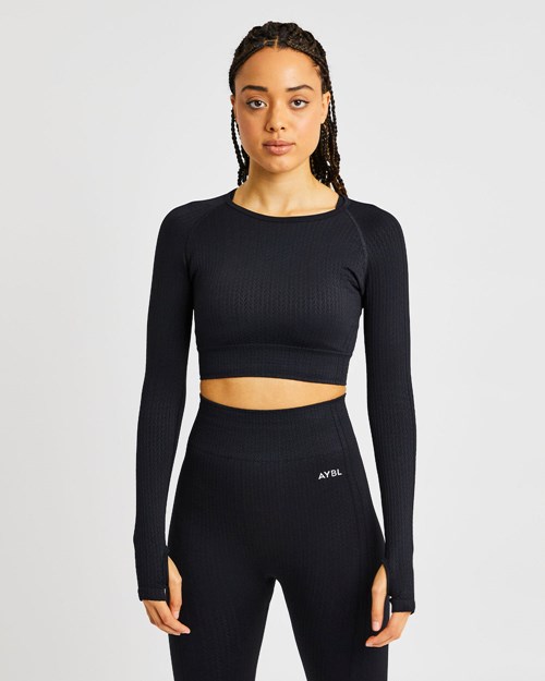 AYBL Luxe Seamless Long Sleeve Crop Top Svarta | 6329-TLGPZ