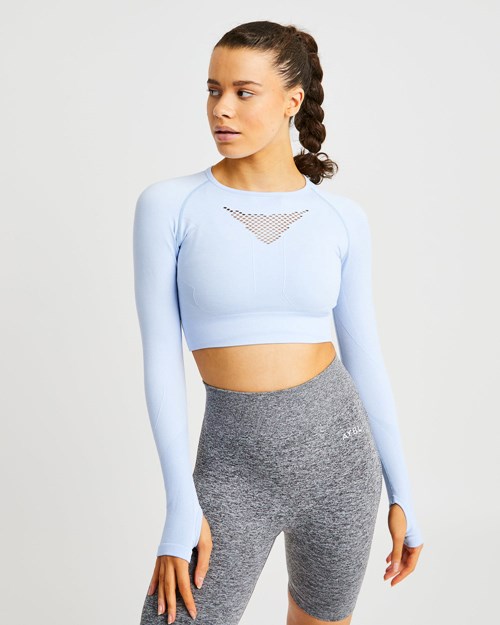 AYBL Motion Seamless Long Sleeve Crop Top Blå | 0769-IEFVM