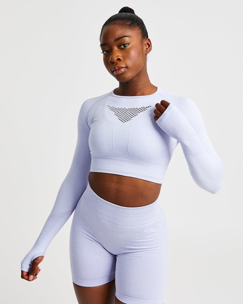 AYBL Motion Seamless Long Sleeve Crop Top Blå | 0876-NBHFO