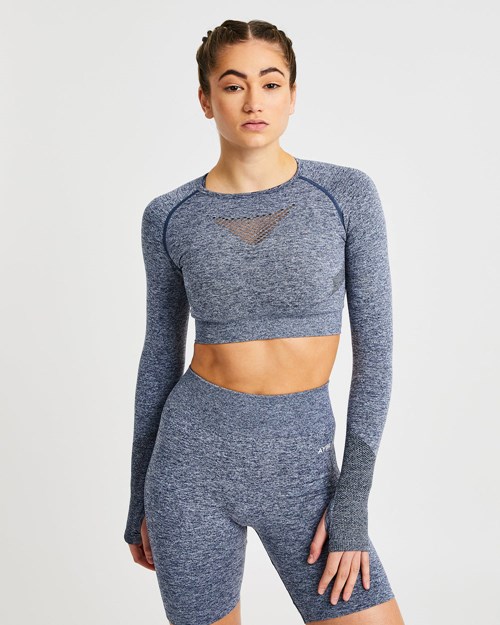 AYBL Motion Seamless Long Sleeve Crop Top Marinblå | 0958-SFACK