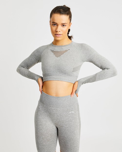 AYBL Motion Seamless Long Sleeve Crop Top Khaki | 2435-AVNYF