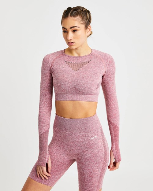 AYBL Motion Seamless Long Sleeve Crop Top Röda | 5612-NVEIA