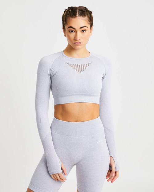 AYBL Motion Seamless Long Sleeve Crop Top Ljusgrå | 6874-ZMLJC