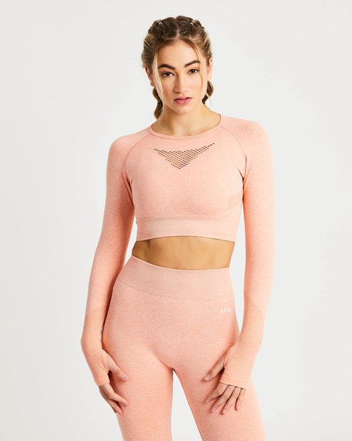 AYBL Motion Seamless Long Sleeve Crop Top Peach Marl | 8530-DSOKJ