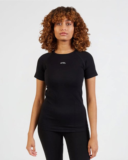 AYBL Motion Seamless T Shirt Svarta | 9043-ZJWDO