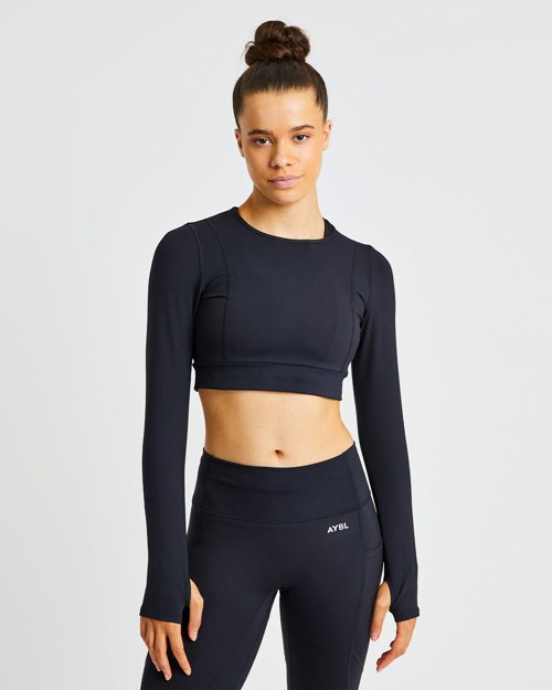 AYBL Pace Long Sleeve Crop Top Svarta | 9804-KAVEU