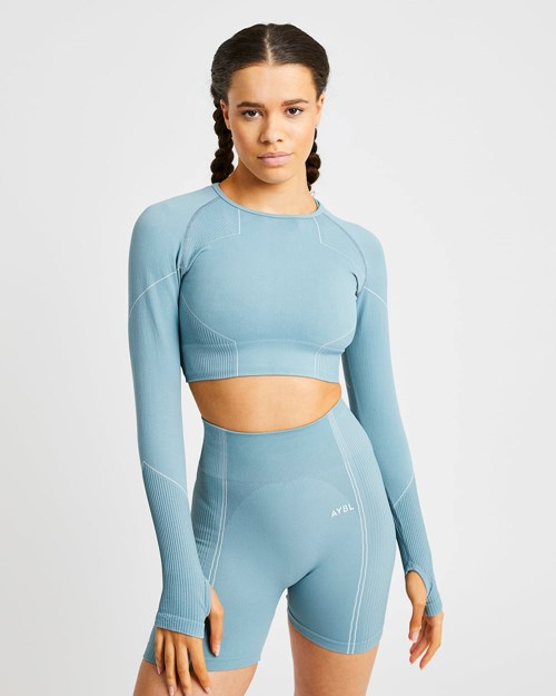 AYBL Reflex Seamless Long Sleeve Crop Top Teal | 5086-SZABO