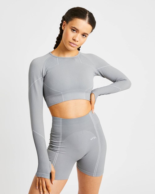 AYBL Reflex Seamless Long Sleeve Crop Top Grå | 8569-OTVLX