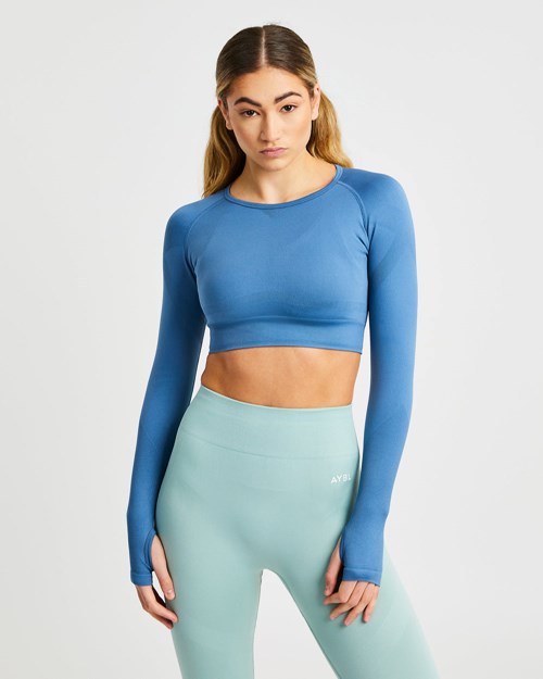 AYBL Reform Seamless Long Sleeve Crop Top Blå | 0825-KDZJX