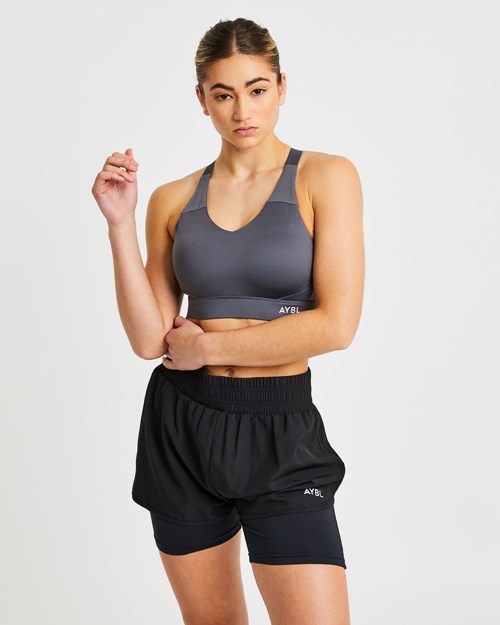 AYBL Sportive Open Back Sports Bra Charcoal | 5670-XYVMA