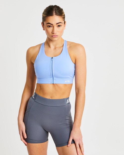 AYBL Sportive Zip Up Sports Bra Blå | 4538-PLUKJ