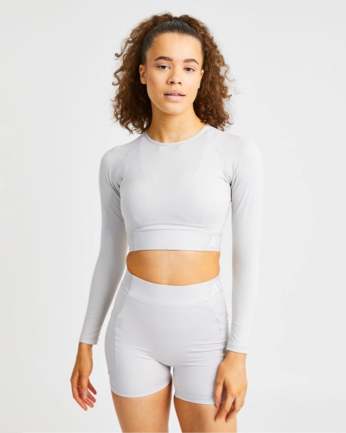 AYBL Tränings Long Sleeve Crop Top Beige | 9614-NFXYK