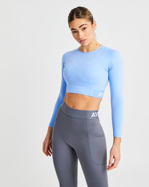 AYBL Tränings Long Sleeve Crop Top Blå | 0519-PAEBU