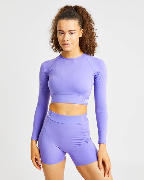 AYBL Tränings Long Sleeve Crop Top Lila | 3851-KAUNL