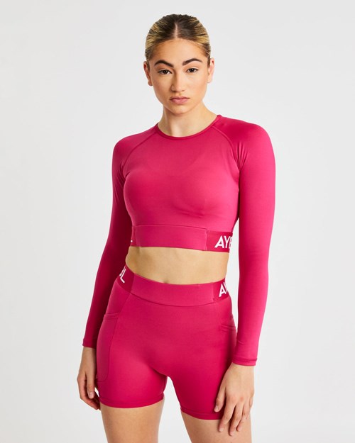 AYBL Tränings Long Sleeve Crop Top Raspberry | 3972-KYQRX