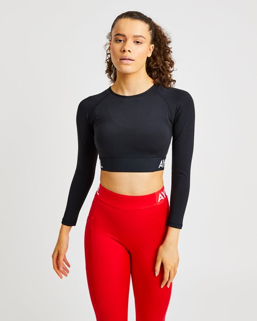 AYBL Tränings Long Sleeve Crop Top Svarta | 1823-OYWVA