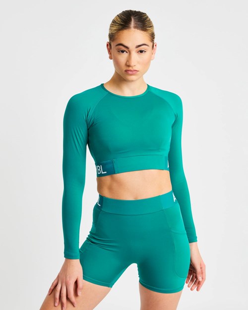 AYBL Tränings Long Sleeve Crop Top Teal | 6471-LCUDT