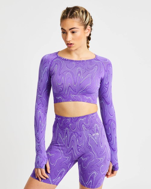 AYBL Velocity Seamless Long Sleeve Crop Top Lila | 1408-KQUZC