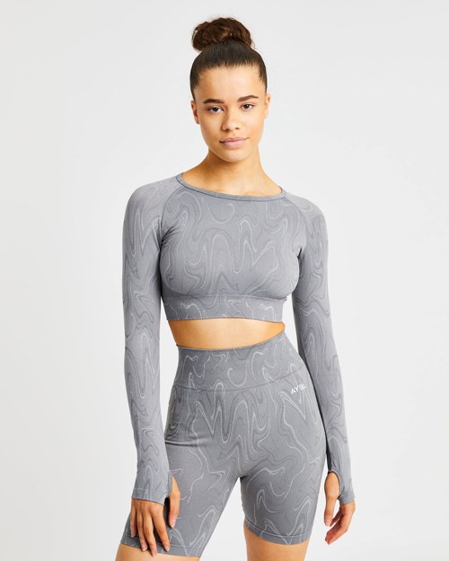 AYBL Velocity Seamless Long Sleeve Crop Top Grå | 3240-GDYKM